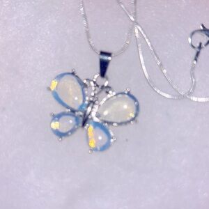Boho hippie Opal Butterfly Sterling Silver 16” Necklace